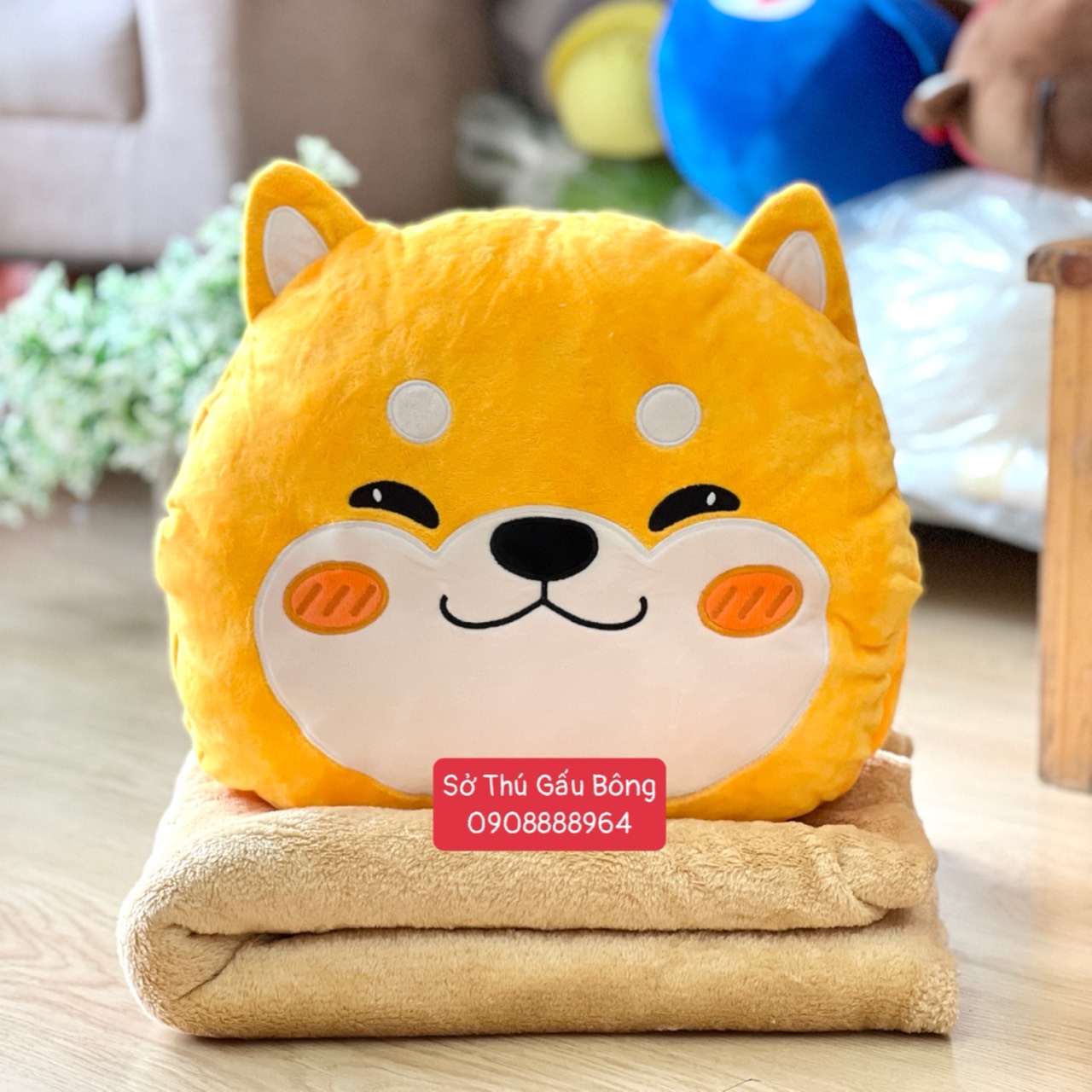 Gối Mền 3 trong 1 Nhung Thường - Shiba Vàng