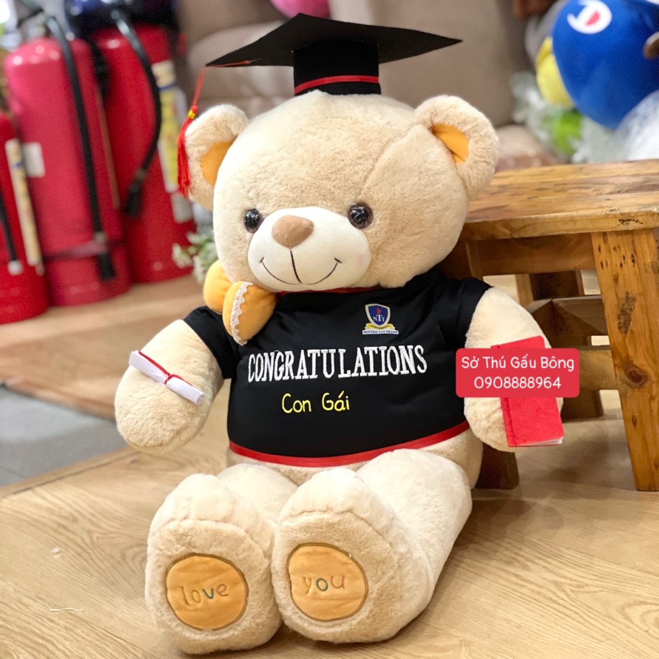 Gấu Tốt Nghiệp - Nơ Tim Love You Nâu