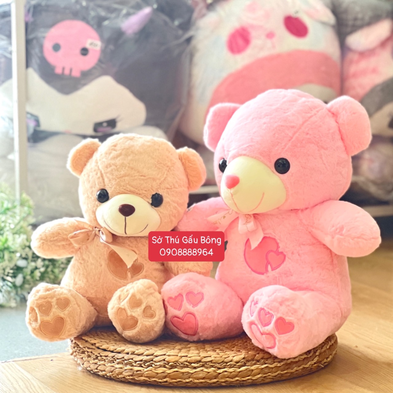 Gấu Bông Ngồi Ngực 2 Tim