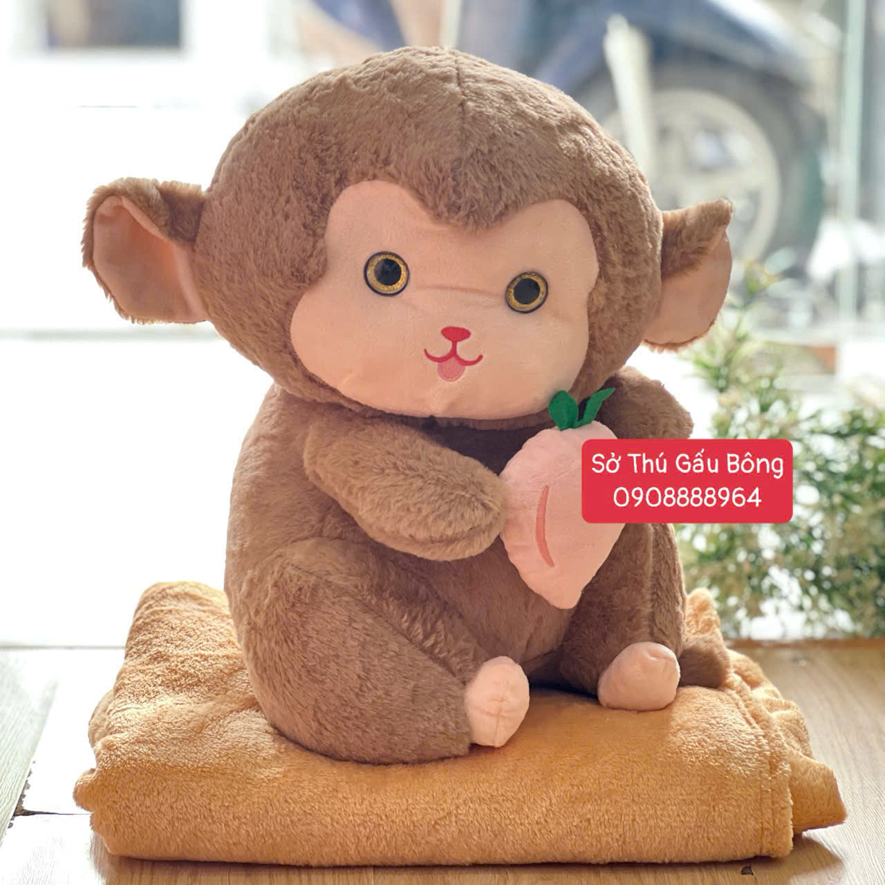 Gối Mền Khỉ Ôm Đào Mặt Nghiêng
